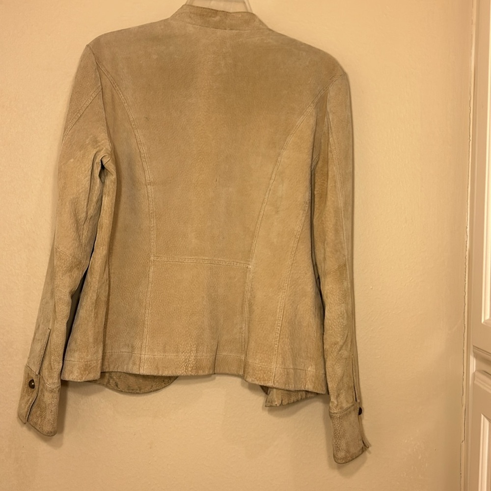 Vintage suede button down long sleeve leather beige tan jacket Aria - Picture 4 of 10